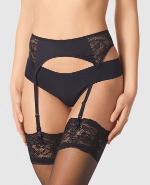 Women's La Senza Garter with Lace Lingerie Black | Euvy7p4z