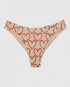 Women's La Senza High Leg Cheeky Panty Underwear Foiled Hearts Rosetan | KlvMyALH