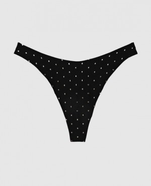 Women's La Senza High Leg Thong Panty Underwear Black | juGJ7GAY