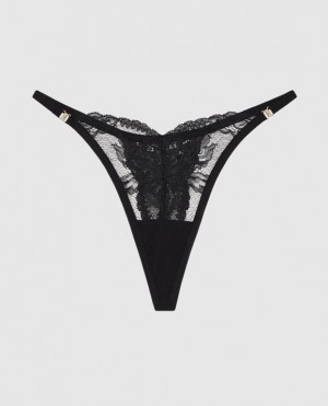 Women's La Senza High Leg Thong Panty Underwear Black | r9fAIRDi