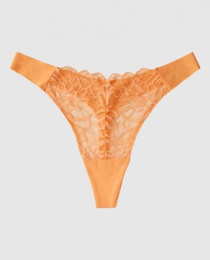 Women's La Senza High Leg Thong Panty Underwear Orange Cream | NNBFXgAQ