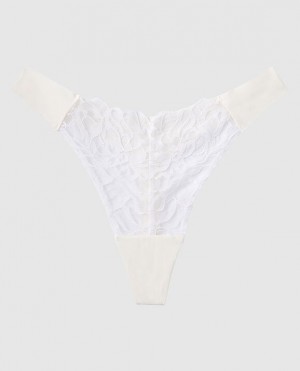 Women's La Senza High Leg Thong Panty Underwear Cream | HZ0an723