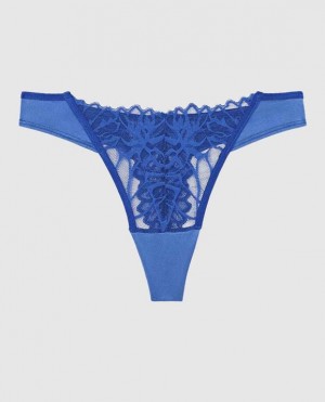 Women's La Senza High Leg Thong Panty Underwear Deep Blue | FHd9UBfd