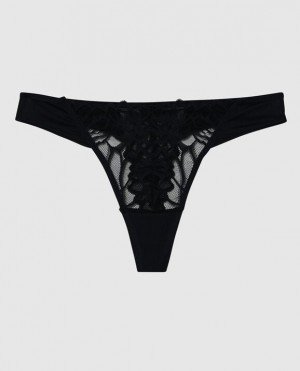 Women's La Senza High Leg Thong Panty Underwear Black | 07vXiK1I