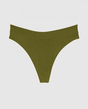 Women's La Senza High Leg Thong Panty Underwear Avocado | hSExrqcW