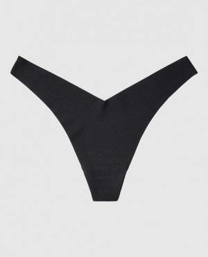 Women's La Senza High Leg Thong Panty Underwear Black | OA4wUexR