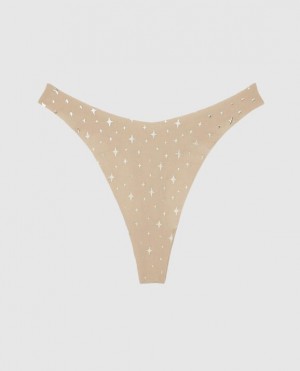 Women's La Senza High Leg Thong Panty Underwear Stardust Sparkle Rosetan | hBoYFlBl