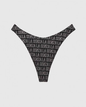 Women's La Senza High Leg Thong Panty Underwear Black | 9651879d