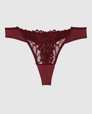 Women's La Senza High Leg Thong Panty Underwear Red Burgundy | dB4LDSOZ