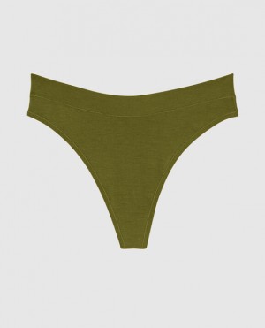 Women's La Senza High Leg Thong Panty Underwear Avocado | zZU6etdi