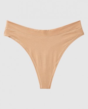 Women's La Senza High Leg Thong Panty Underwear Pecan | qwpPUB1G