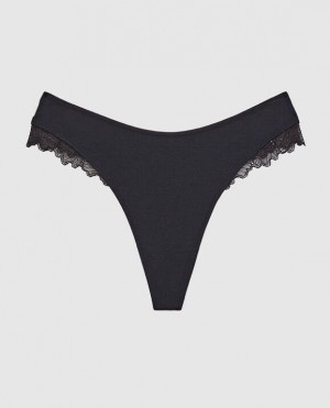 Women's La Senza High Leg Thong Panty Underwear Black | XipyOlkV