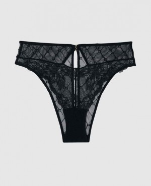 Women's La Senza Lace Cheeky Panty Underwear Black | dnUrMdrT