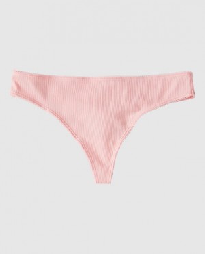 Women's La Senza Ribbed Thong Panty Underwear Pink | 505OhtPs