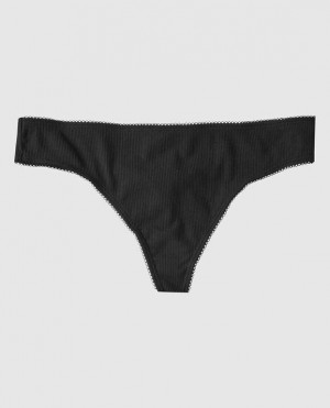 Women's La Senza Ribbed Thong Panty Underwear Black | gLpeTcrl