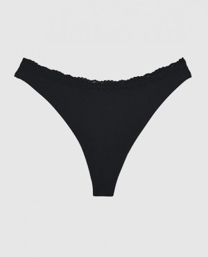 Women's La Senza Thong Panty Underwear Black | JCzQ6NpH