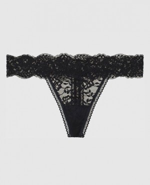 Women's La Senza Thong Panty Underwear Black | PlufNUhf