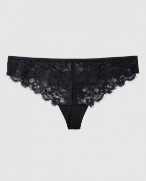 Women's La Senza Thong Panty Underwear Black | FA3BTKR5