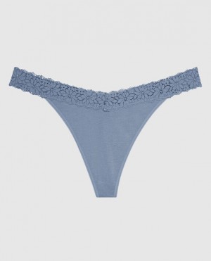 Women's La Senza Thong Panty Underwear Blue | olNLp8x0