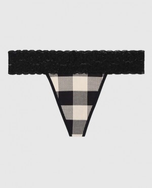 Women's La Senza Thong Panty Underwear Festive Check | WXGufydI