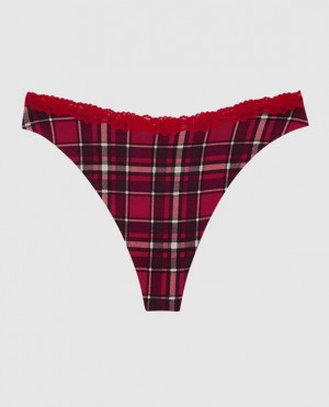 Women's La Senza Thong Panty Underwear Party Plaid | vaVGyH01