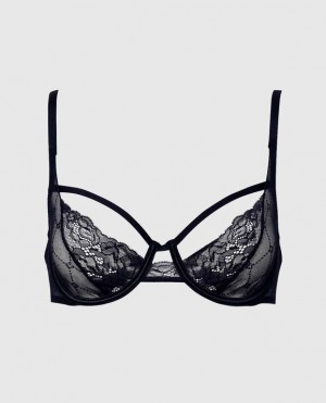 Women's La Senza Unlined Lace Bra Lingerie Black | fdssEBnY