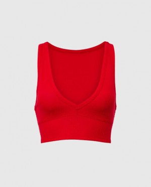 Women's La Senza Waffle Crop Sleepwear Red | bIYKn40f