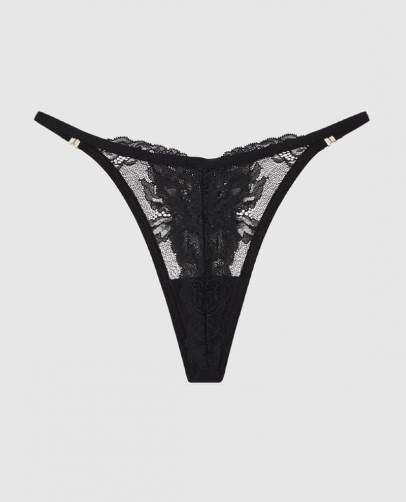 Women's La Senza High Leg Thong Panty Underwear Black | r9fAIRDi