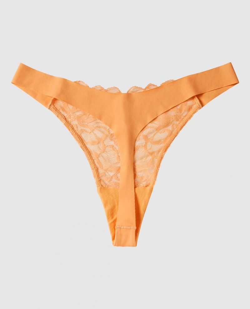 Women's La Senza High Leg Thong Panty Underwear Orange Cream | NNBFXgAQ