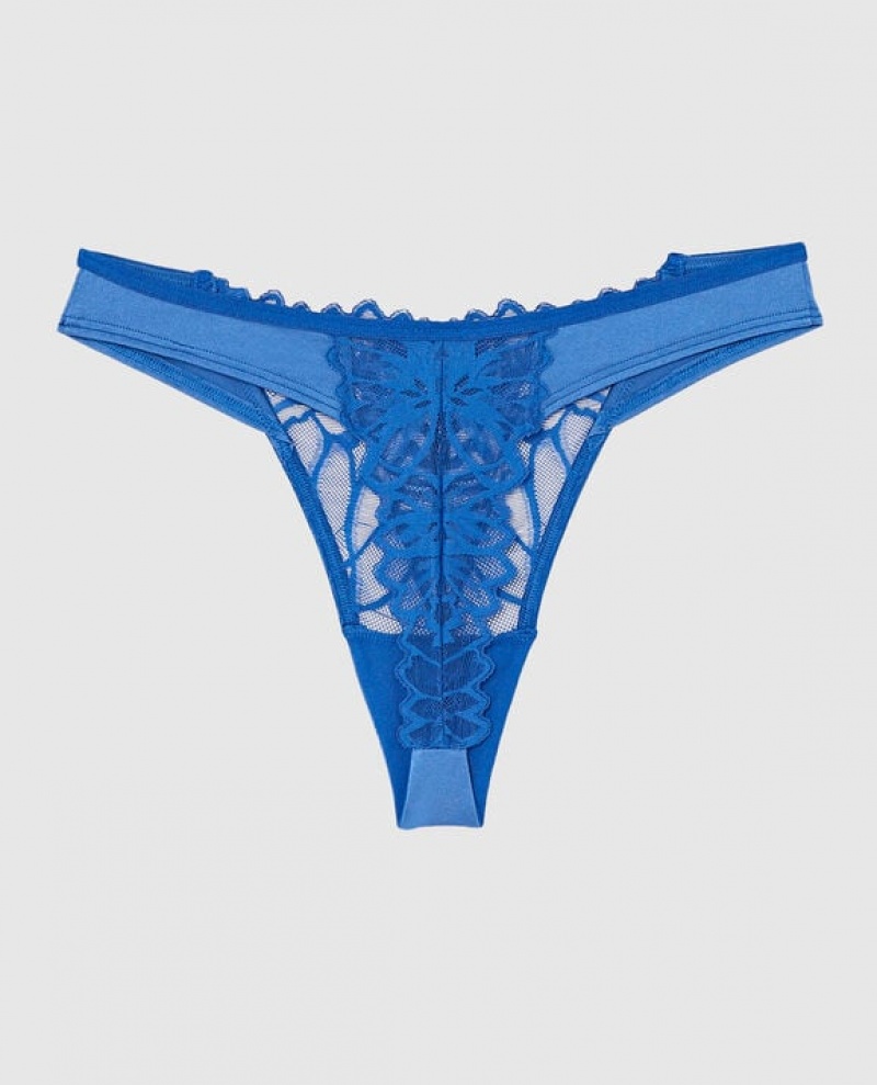 Women's La Senza High Leg Thong Panty Underwear Deep Blue | FHd9UBfd