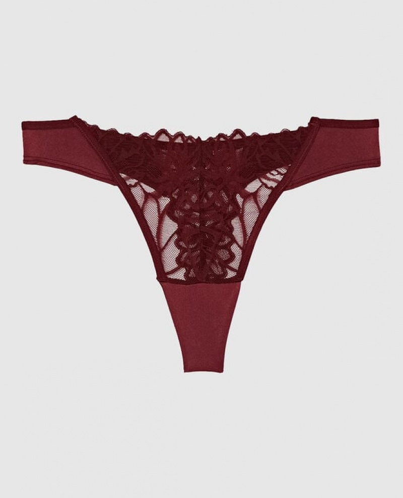 Women\'s La Senza High Leg Thong Panty Underwear Red Burgundy | 8fLDB89b