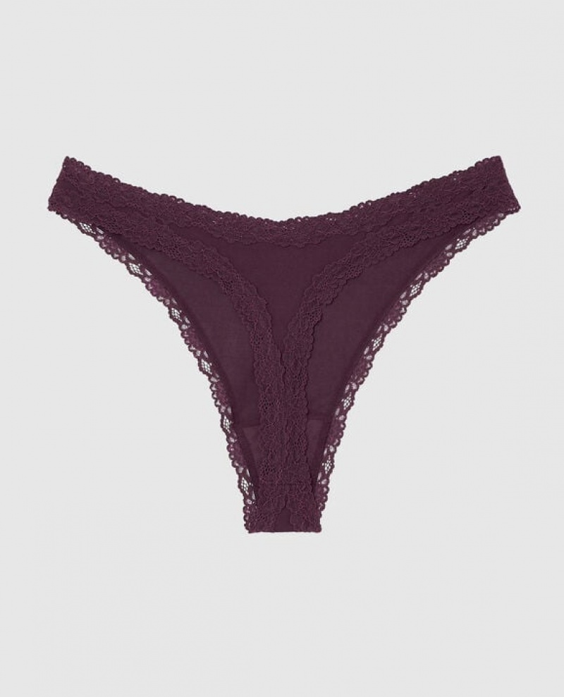 Women's La Senza High Leg Thong Panty Underwear Purple | qve0BMPU