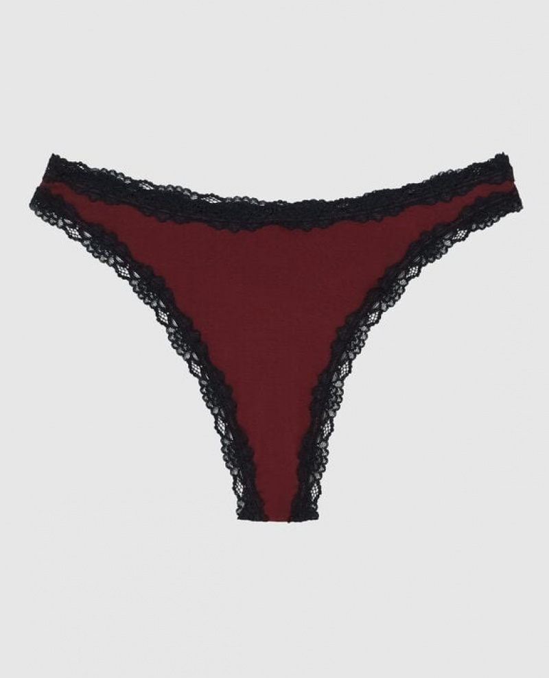 Women\'s La Senza High Leg Thong Panty Underwear Red Burgundy | pLcYIT4M