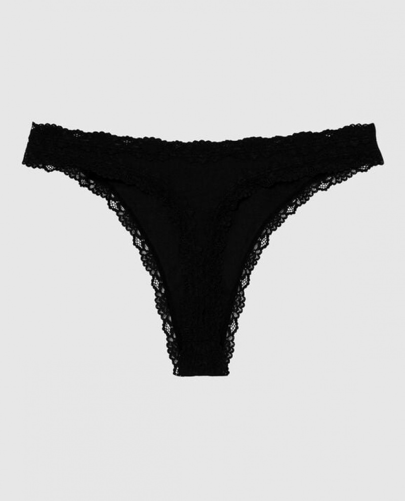 Women's La Senza High Leg Thong Panty Underwear Black | Q2CPqKNg