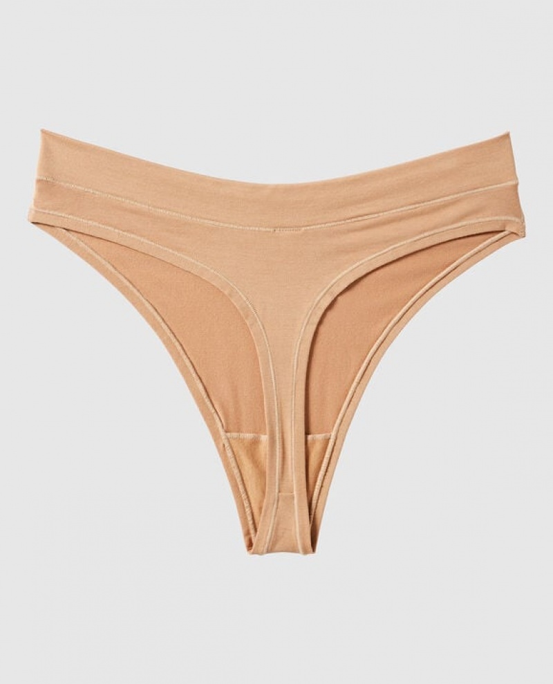 Women's La Senza High Leg Thong Panty Underwear Pecan | yvRKNj5x