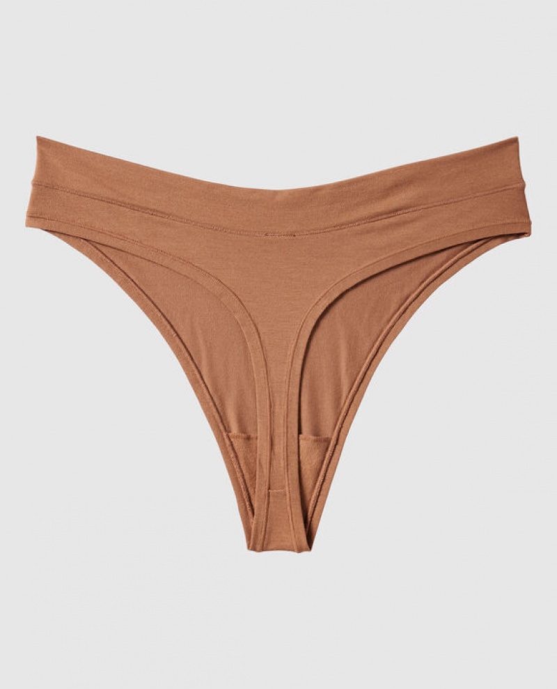 Women's La Senza High Leg Thong Panty Underwear Caramel Kiss | zyl7nHt7