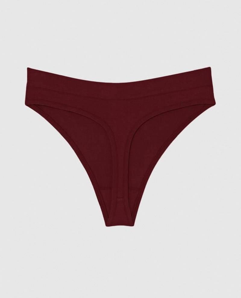 Women's La Senza High Leg Thong Panty Underwear Red Burgundy | auYOuKQc