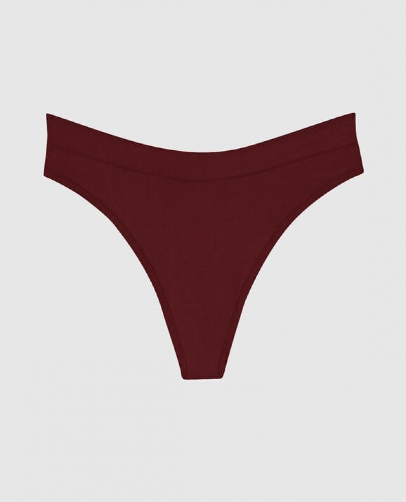 Women\'s La Senza High Leg Thong Panty Underwear Red Burgundy | auYOuKQc