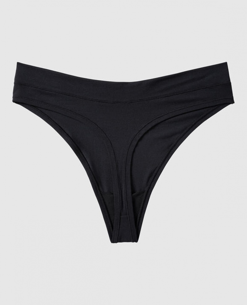 Women's La Senza High Leg Thong Panty Underwear Black | AigtHPet