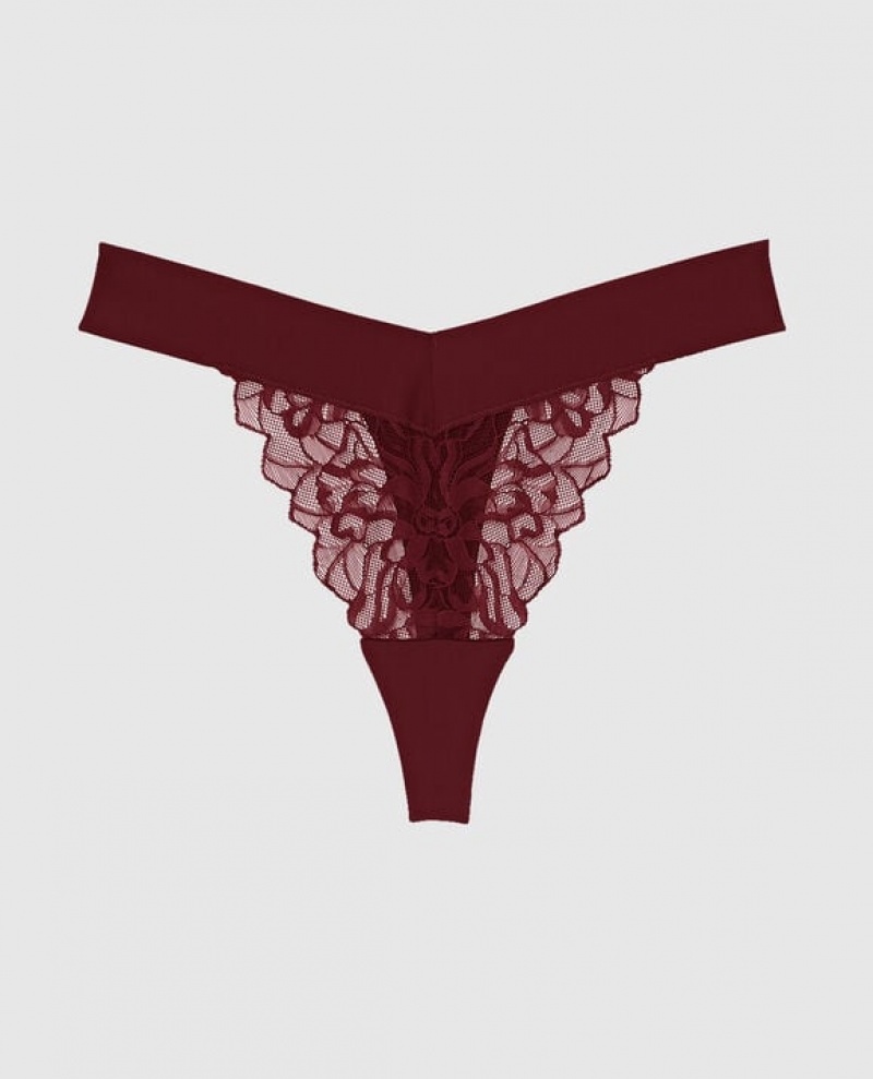 Women\'s La Senza High Leg Thong Panty Underwear Red Burgundy | yLdJ62Zw