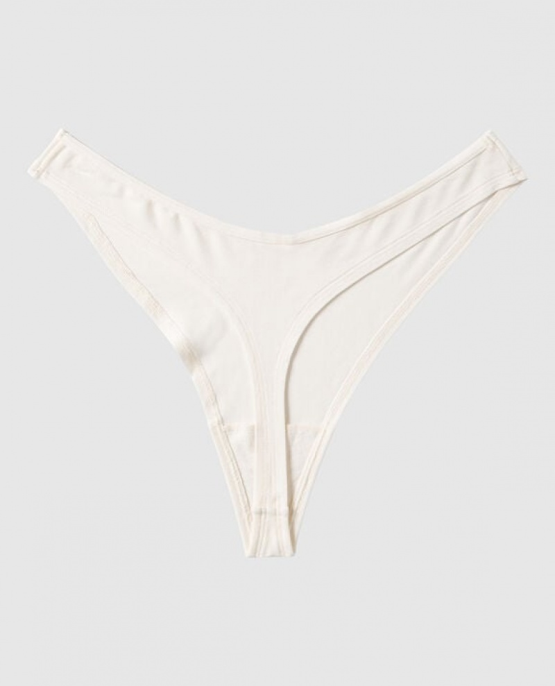 Women's La Senza High Leg Thong Panty Underwear Cream | HNdJ3gy1