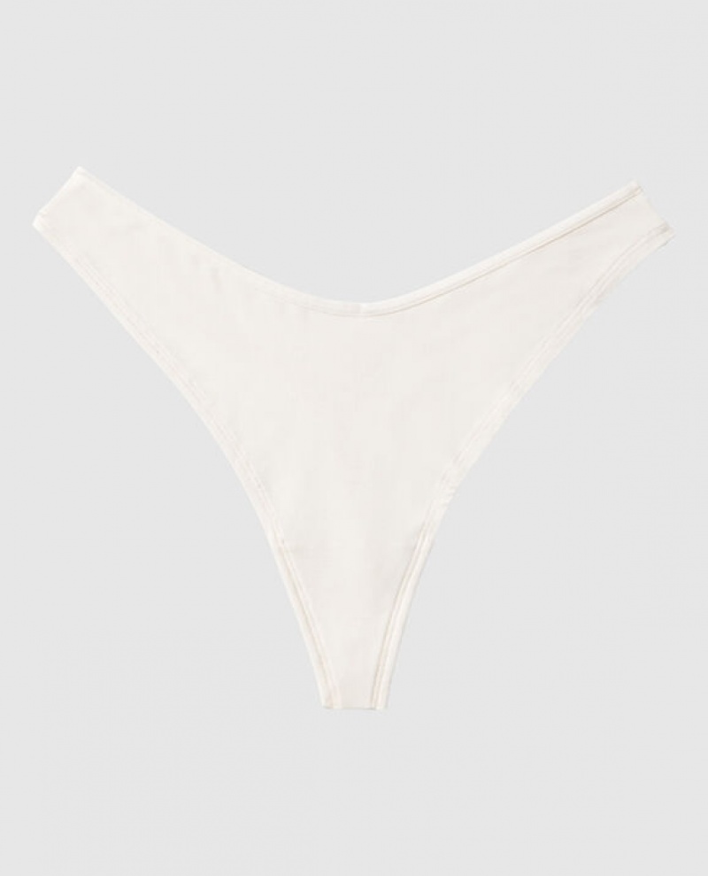 Women\'s La Senza High Leg Thong Panty Underwear Cream | HNdJ3gy1