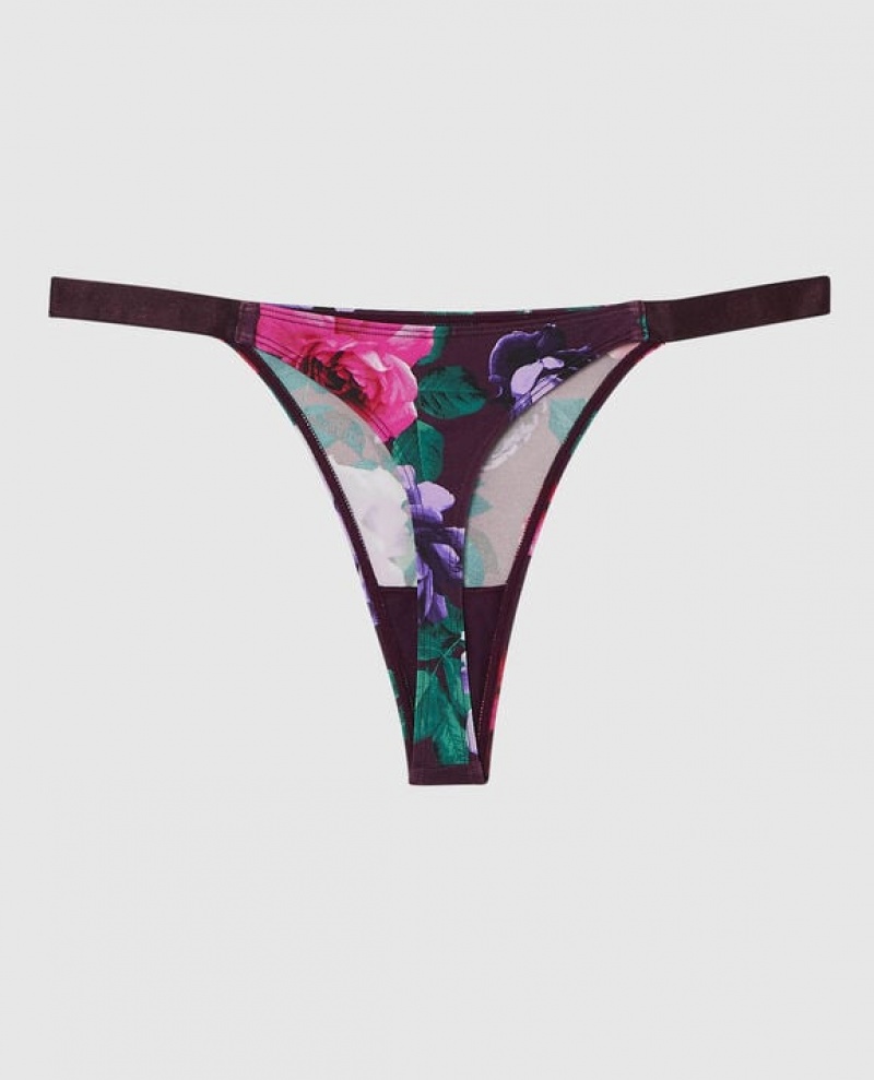 Women's La Senza High Leg Thong Panty Underwear After Hours Floral | hqinMhyo