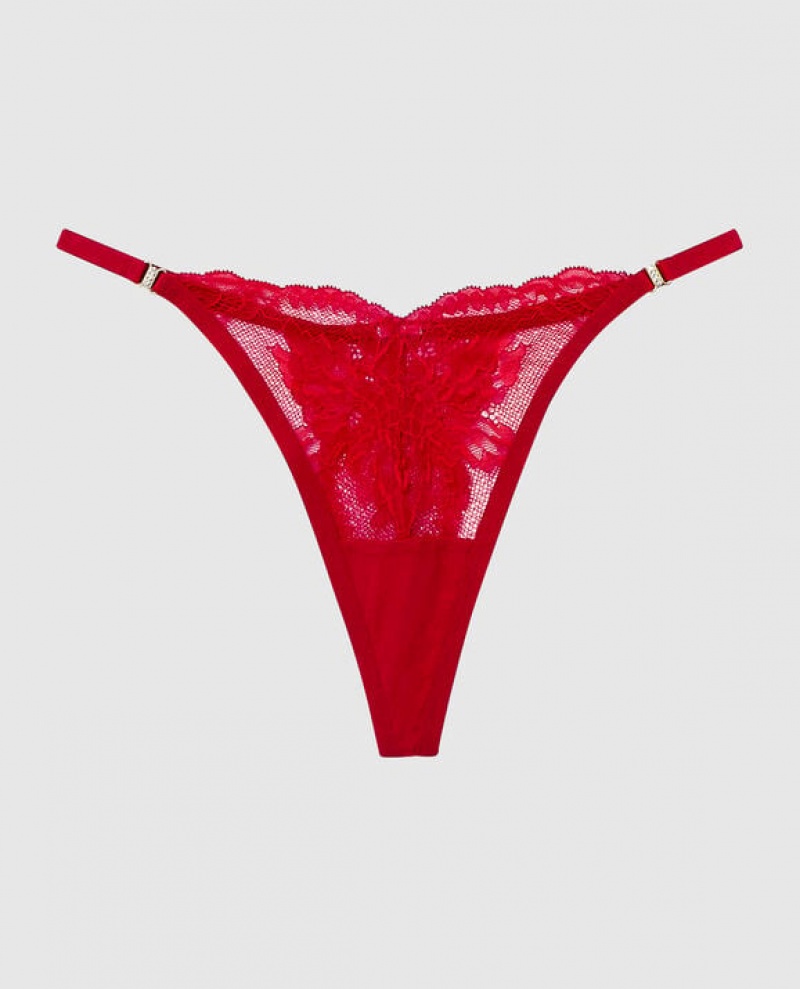 Women\'s La Senza High Leg Thong Panty Underwear Red | 0MTkATSO