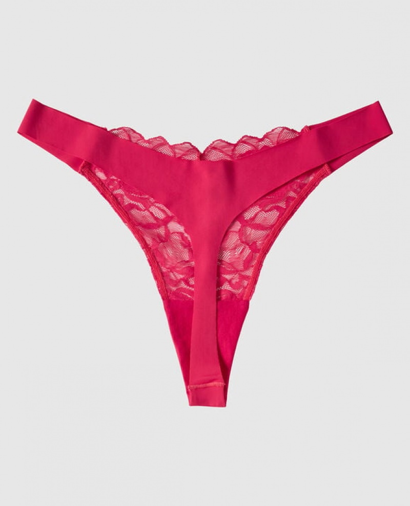 Women's La Senza High Leg Thong Panty Underwear Sweet Raspberry | fRdoHSzI