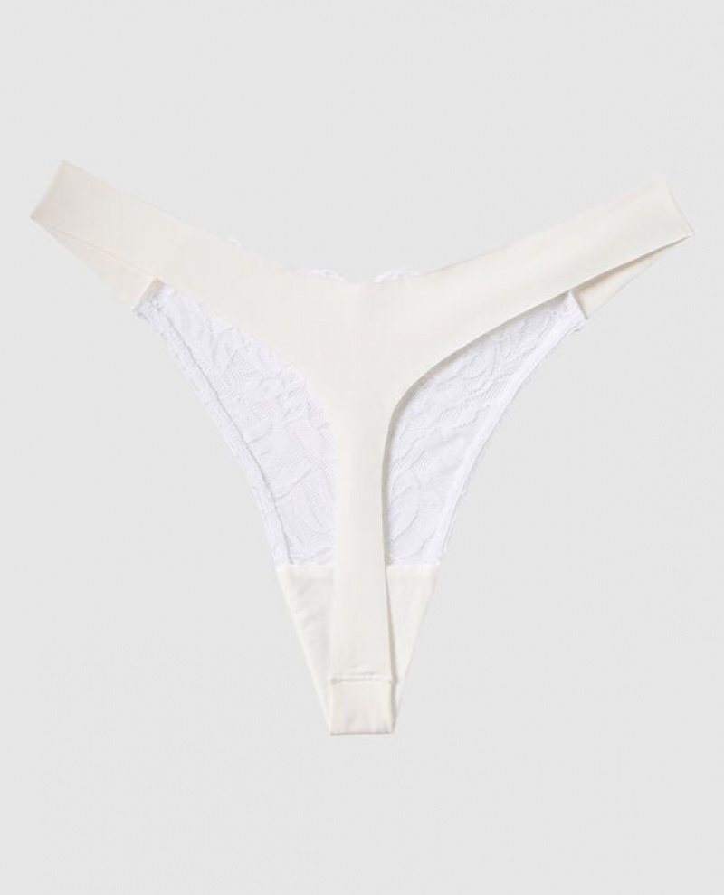 Women's La Senza High Leg Thong Panty Underwear Cream | wYqySk2e