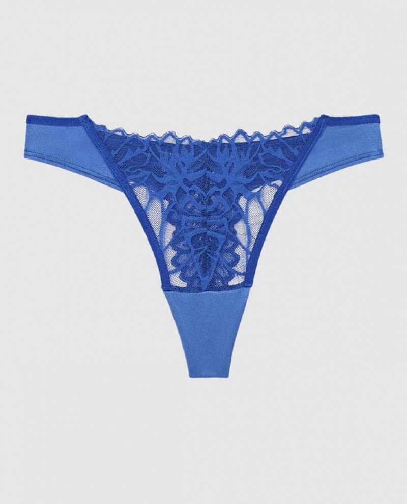 Women\'s La Senza High Leg Thong Panty Underwear Deep Blue | d4vxxii4