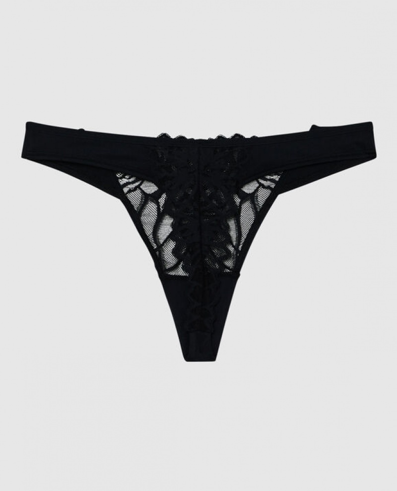 Women's La Senza High Leg Thong Panty Underwear Black | AdqcYcZM