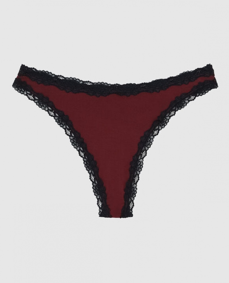 Women\'s La Senza High Leg Thong Panty Underwear Red Burgundy | nNz96gnY