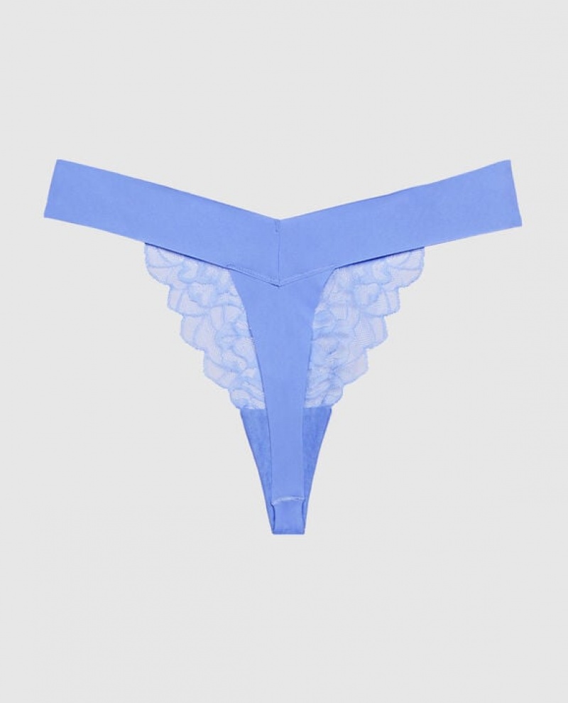 Women's La Senza High Leg Thong Panty Underwear Blue | NJC35JQO